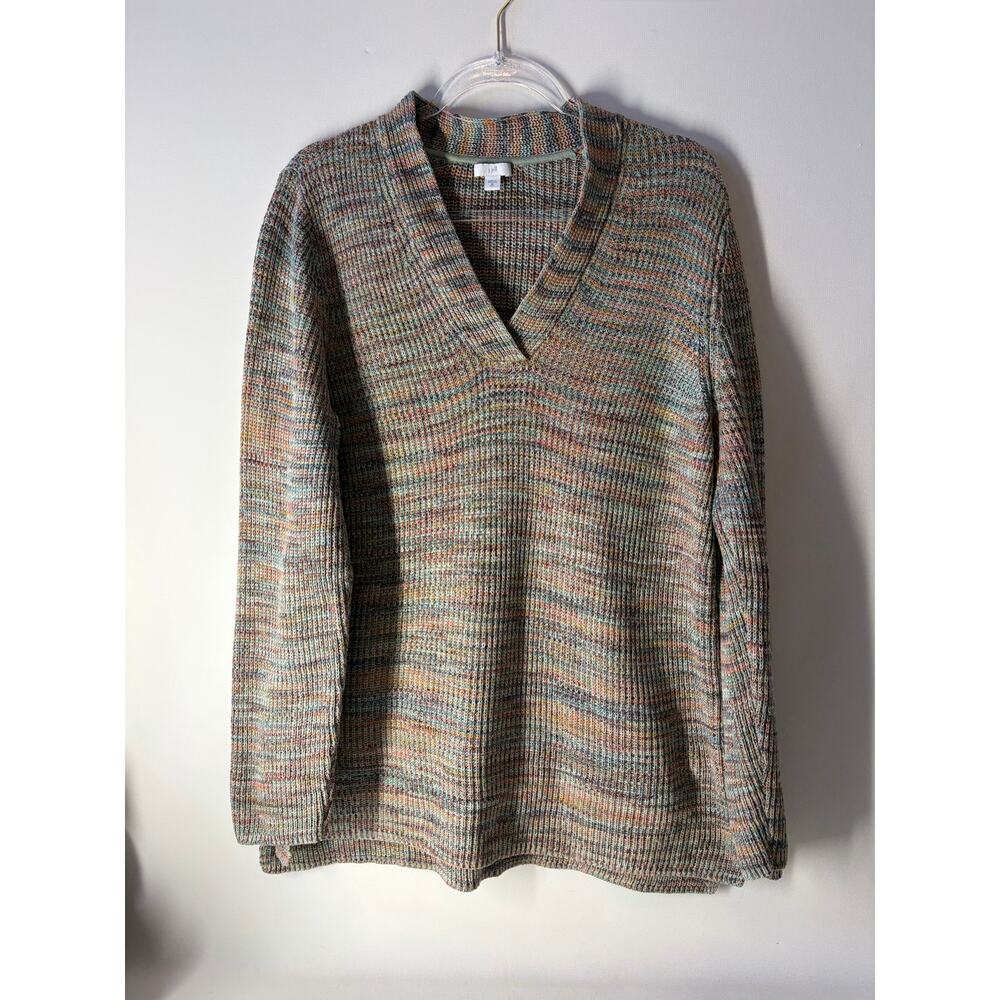 J.Jill Marled Knit V-neck Sweater Long Sleeve Colorful Size XL TALL Cotton Blend